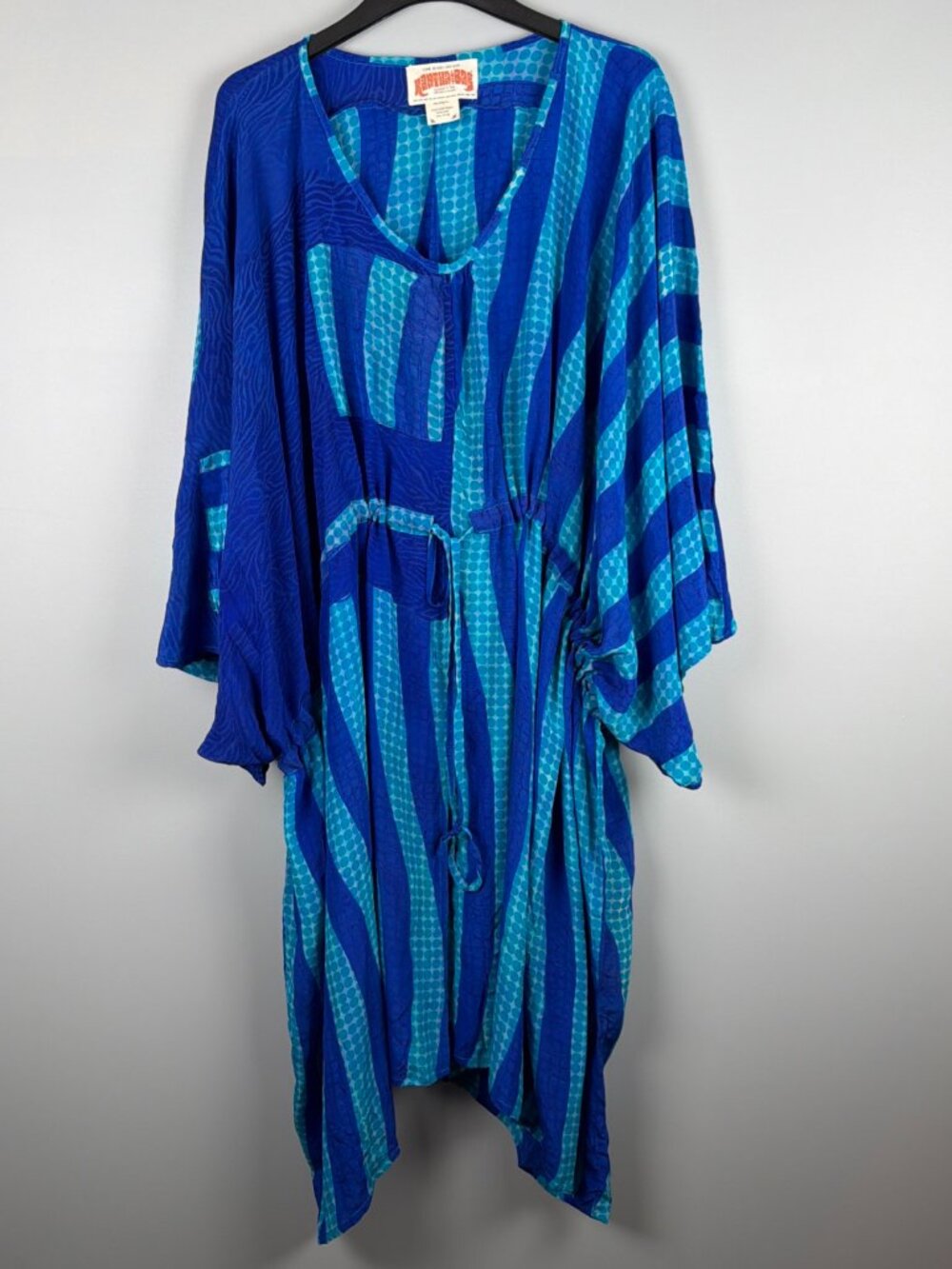 Kantha Bae Sacred Split Tunic Muu Womens Free Size Blue Polka Dot Hippie Silk